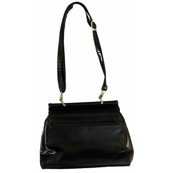 EUC HATO HASI Bag Black Leather 3 Main Compartment Bag Purse+ Shoulder Strap - Picture 5 of 6